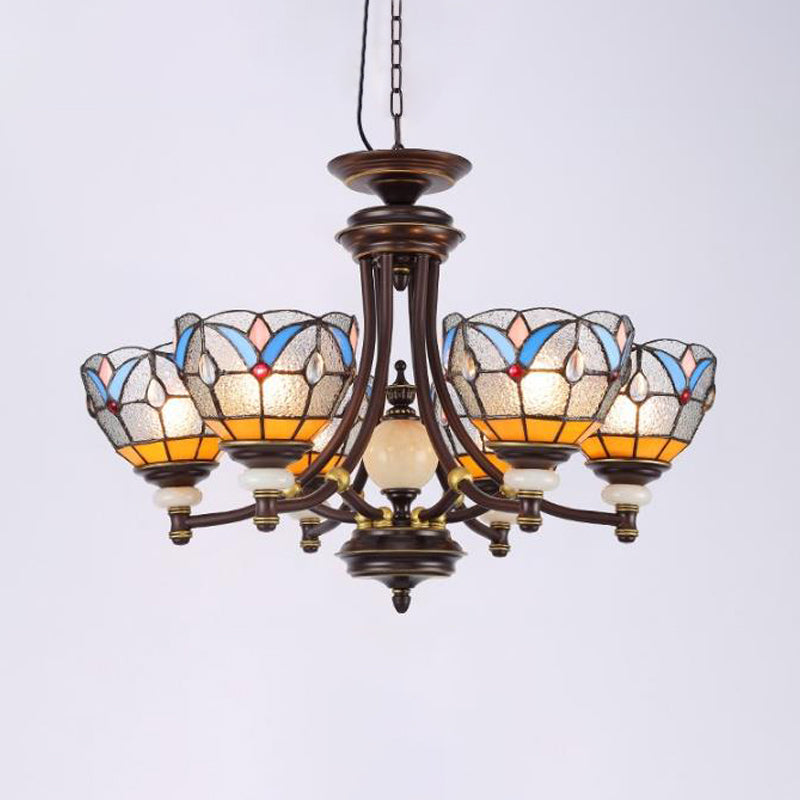 Lustre en verre méditerranéen avec abat-jour en forme de dôme - 3/5/8 lumières