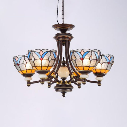 Lustre en verre méditerranéen avec abat-jour en forme de dôme - 3/5/8 lumières