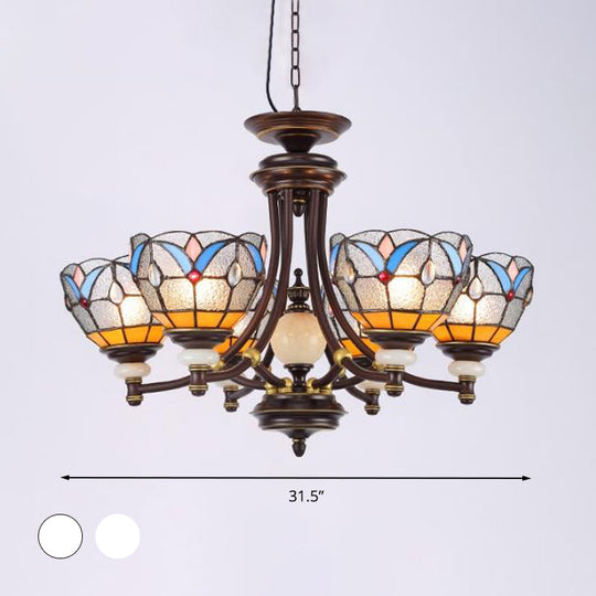 Lustre en verre méditerranéen avec abat-jour en forme de dôme - 3/5/8 lumières