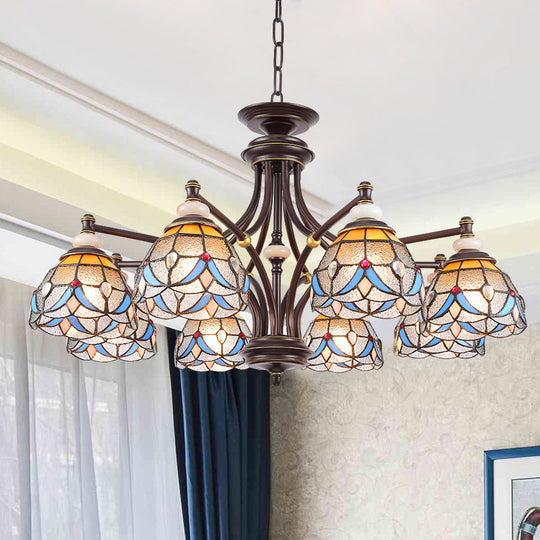 Lustre en verre méditerranéen avec abat-jour en forme de dôme - 3/5/8 lumières