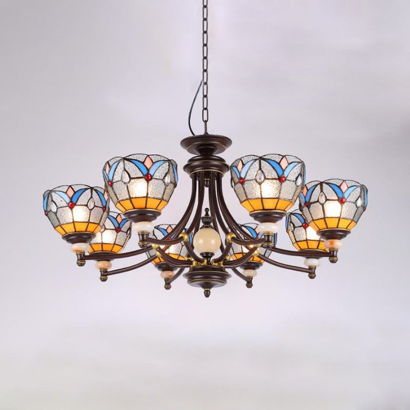 Lustre en verre méditerranéen avec abat-jour en forme de dôme - 3/5/8 lumières