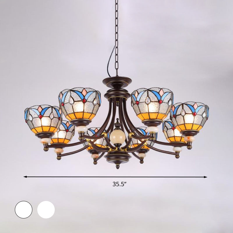 Lustre en verre méditerranéen avec abat-jour en forme de dôme - 3/5/8 lumières