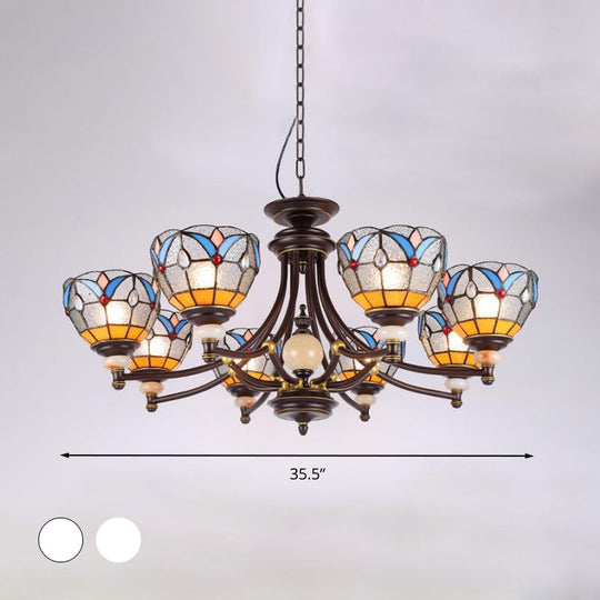 Lustre en verre méditerranéen avec abat-jour en forme de dôme - 3/5/8 lumières