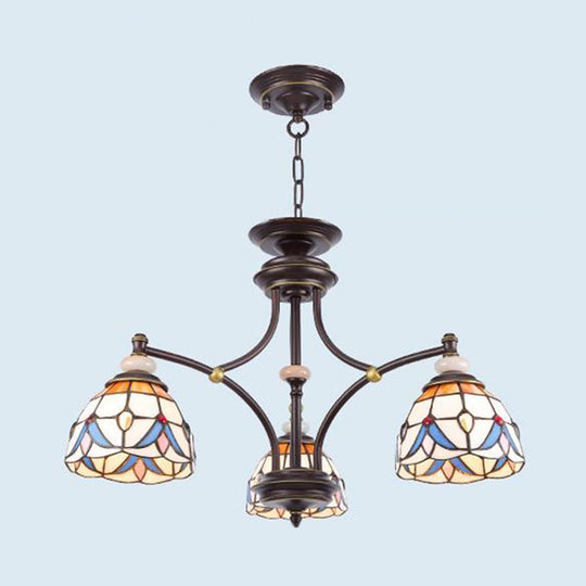 Lustre en verre méditerranéen avec abat-jour en forme de dôme - 3/5/8 lumières