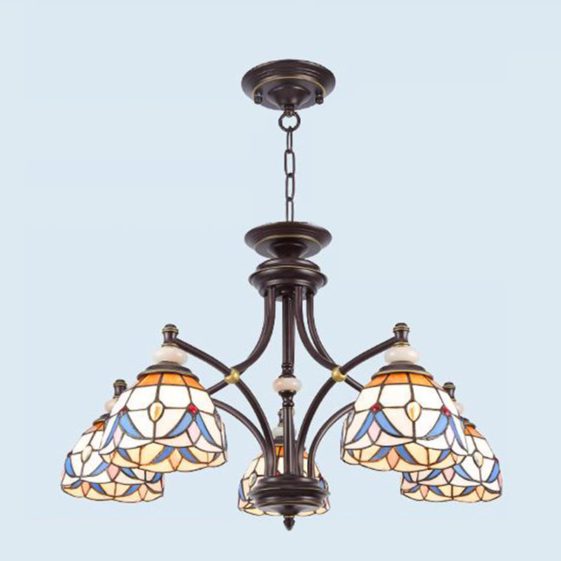 Lustre en verre méditerranéen avec abat-jour en forme de dôme - 3/5/8 lumières