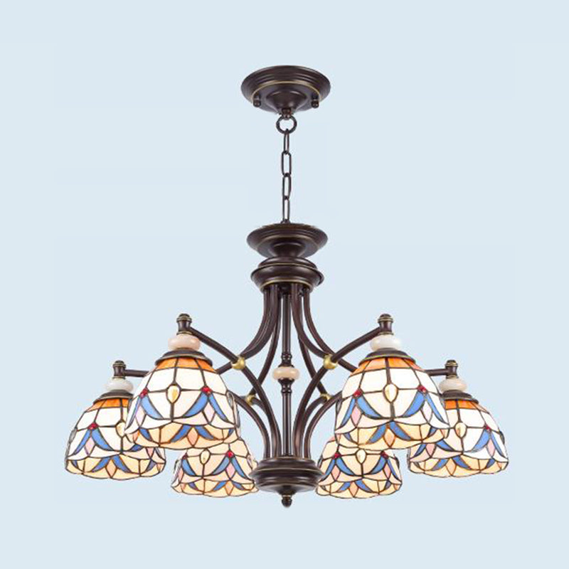 Lustre en verre méditerranéen avec abat-jour en forme de dôme - 3/5/8 lumières