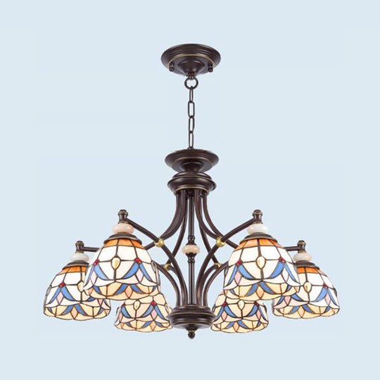 Lustre en verre méditerranéen avec abat-jour en forme de dôme - 3/5/8 lumières