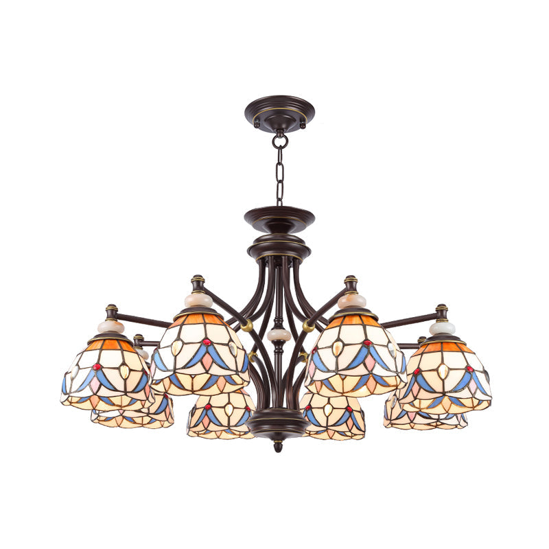 Lustre en verre méditerranéen avec abat-jour en forme de dôme - 3/5/8 lumières