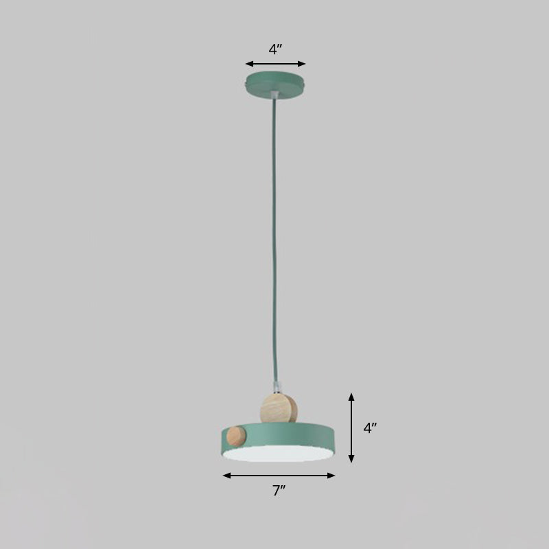 Minimalist Metal Drum Pendant Ceiling Light With 1 Hanging Lamp In Green - Ideal For Dining Room