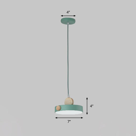 Minimalist Metal Drum Pendant Ceiling Light With 1 Hanging Lamp In Green - Ideal For Dining Room