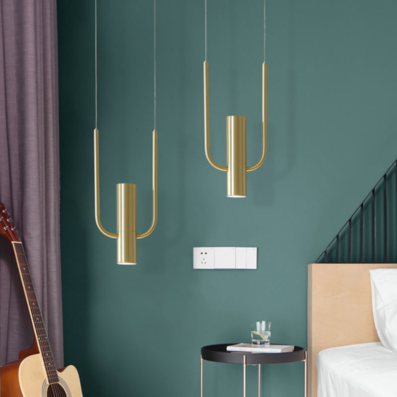 Contemporary Gold Tube Pendant Light Fixture - 1 Metal Hanging Ceiling Lamp