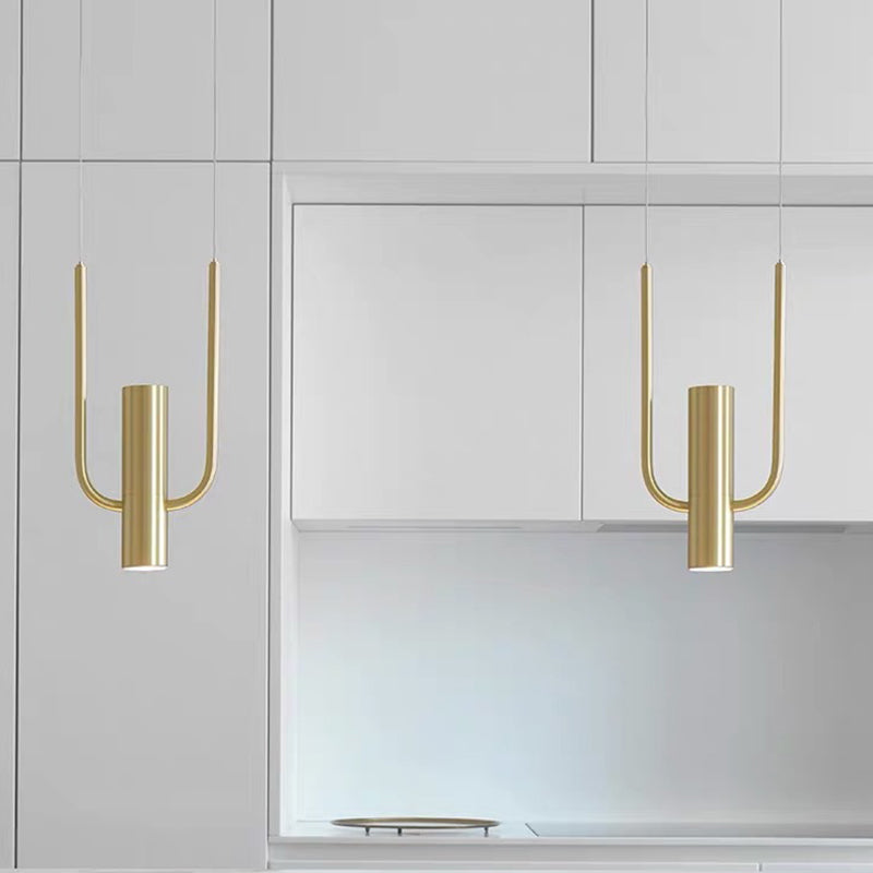 Contemporary Gold Tube Pendant Light Fixture - 1 Metal Hanging Ceiling Lamp