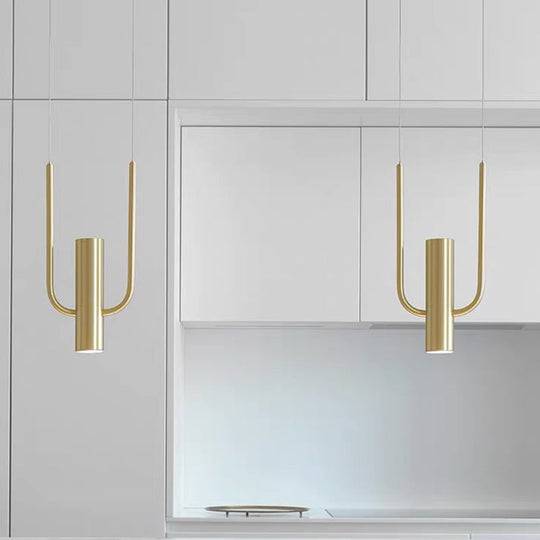 Contemporary Gold Tube Pendant Light Fixture - 1 Metal Hanging Ceiling Lamp