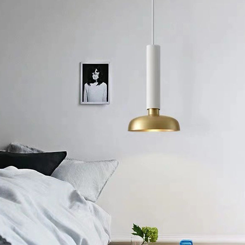 Barn Metal Pendant Light Kit: Minimalist 1-Light Hanging Lamp For Bedside - White/Black White