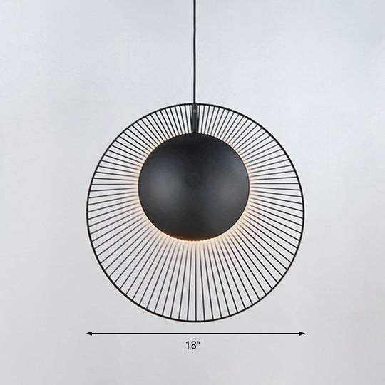 Round Metal Pendant Light In Black - 14’/18’ For Dining Room