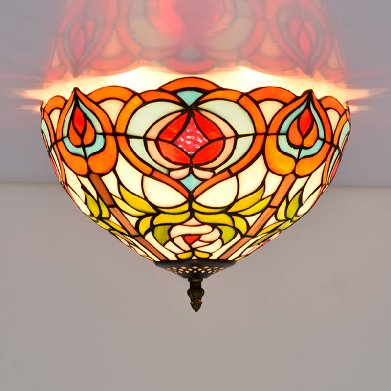 Victorian Glass Ceiling Flush Mount Light Fixture - Bowl Cut 2/3/5 Heads White/Green