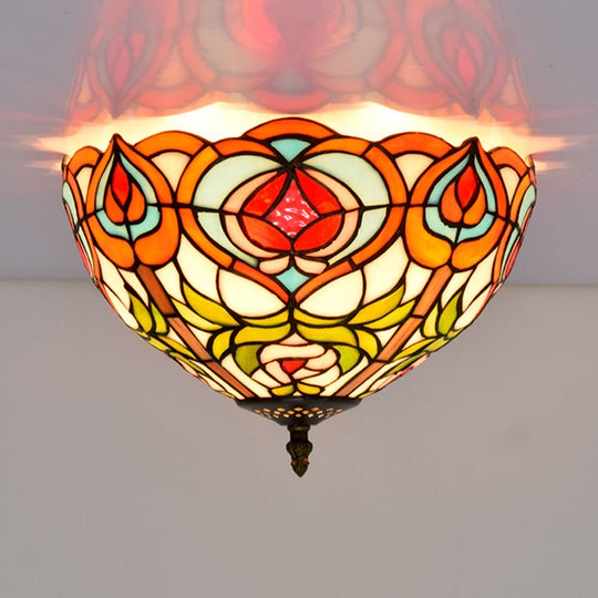 Victorian Glass Ceiling Flush Mount Light Fixture - Bowl Cut 2/3/5 Heads White/Green