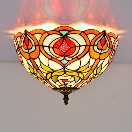 Victorian Glass Ceiling Flush Mount Light Fixture - Bowl Cut 2/3/5 Heads White/Green 12/16/19.5 Wide