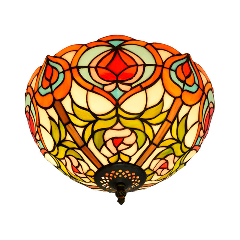 Victorian Glass Ceiling Flush Mount Light Fixture - Bowl Cut 2/3/5 Heads White/Green 12/16/19.5 Wide