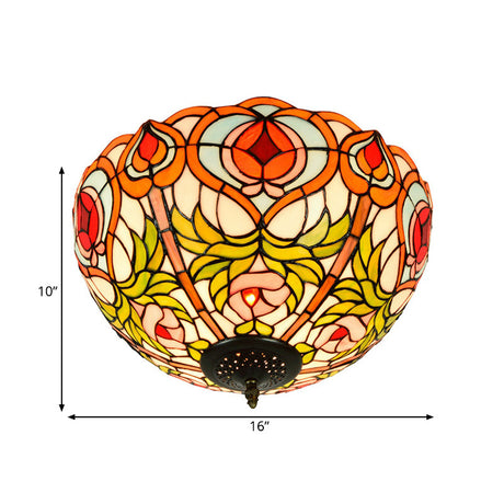 Victorian Glass Ceiling Flush Mount Light Fixture - Bowl Cut 2/3/5 Heads White/Green 12/16/19.5 Wide