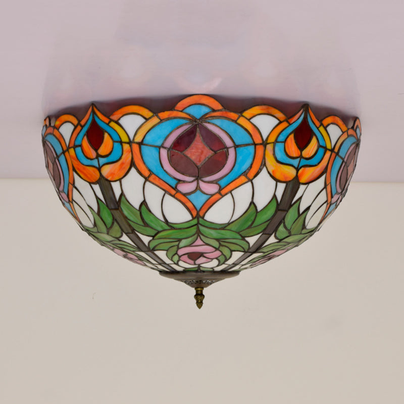 Victorian Glass Ceiling Flush Mount Light Fixture - Bowl Cut 2/3/5 Heads White/Green