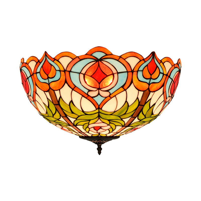 Victorian Glass Ceiling Flush Mount Light Fixture - Bowl Cut 2/3/5 Heads White/Green