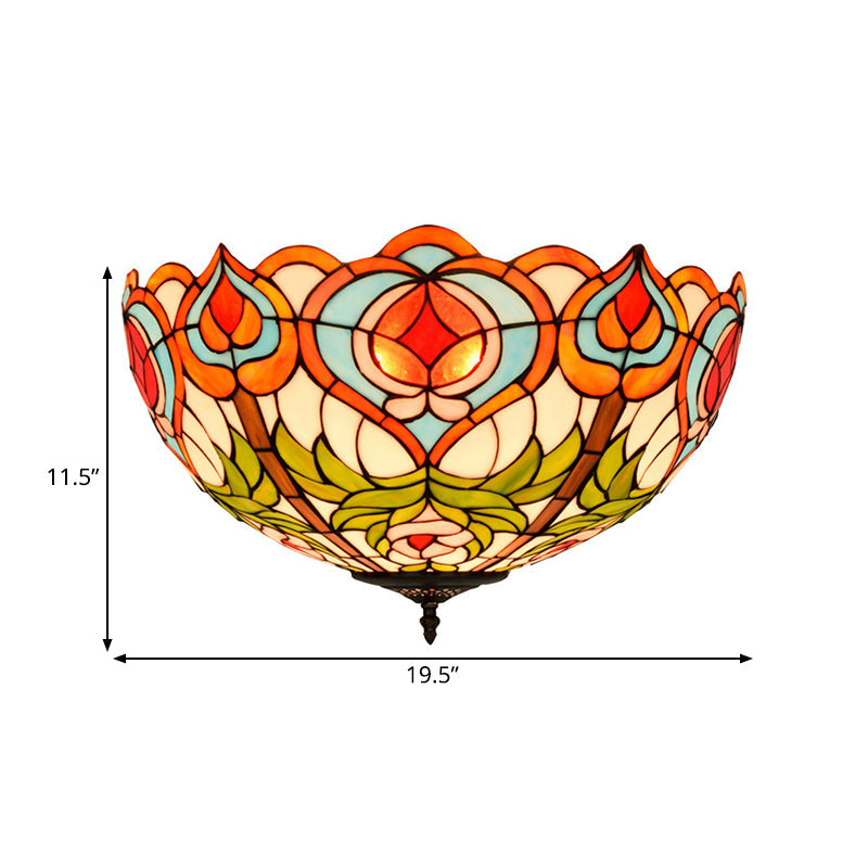 Victorian Glass Ceiling Flush Mount Light Fixture - Bowl Cut 2/3/5 Heads White/Green