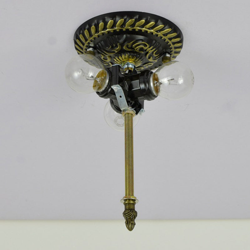Tiffany - Style Dragonfly Cut Glass Ceiling Lamp - Bronze Flush Mount With 3 Heads Elegant Light