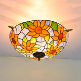 Colorful Stained Glass Flower Ceiling Fixture With 5 Tiffany Style Lights - Pink/Yellow/Blue Semi