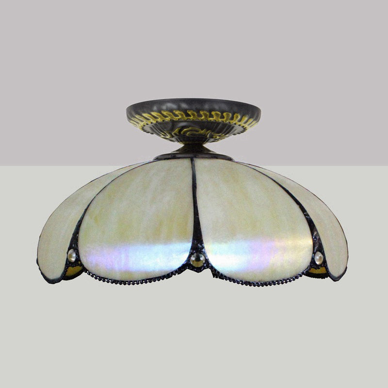 Scalloped Ceiling Tiffany White Metal Flush Mount Light Fixture - 1 For Bedroom