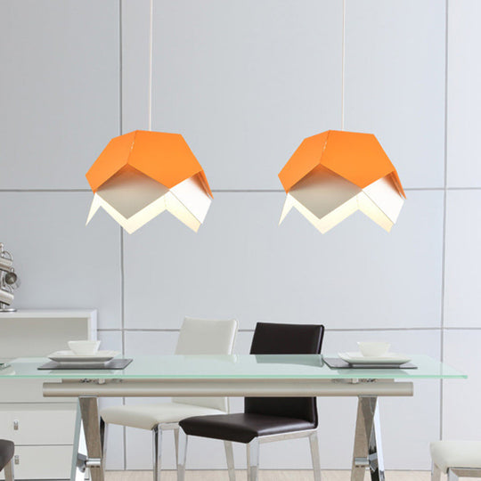 Geometric Metal Pendant Light In Yellow/Orange/Blue - Contemporary Dining Room Fixture