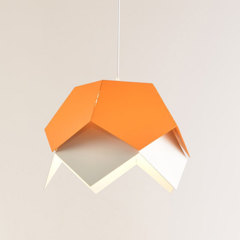 Geometric Metal Pendant Light In Yellow/Orange/Blue - Contemporary Dining Room Fixture Orange