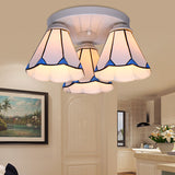 Blue Stained Glass Tiffany Ceiling Lamp For Living Room - Leaf/Stripes Flush Mount With 3/6 Lights 3