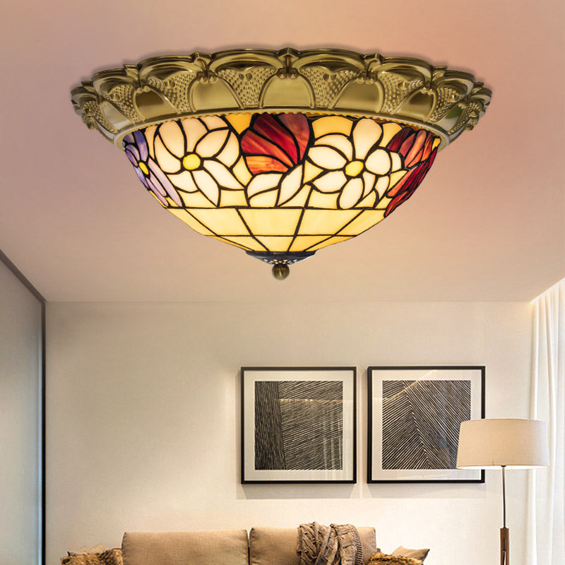 Led Stained Glass Flower Flush Mount Ceiling Light In Brass - Multiple Sizes Available / 16’