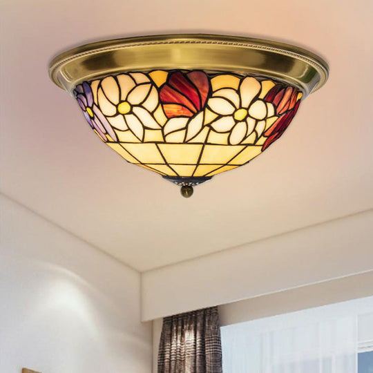 Led Stained Glass Flower Flush Mount Ceiling Light In Brass - Multiple Sizes Available / 15