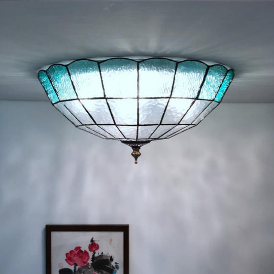 Baroque Blue Glass Ceiling Flush Mount Lighting Fixture - 2/3/4 Lights 12/16/19.5 Wide