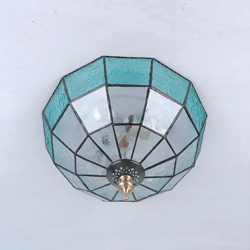 Baroque Blue Glass Ceiling Flush Mount Lighting Fixture - 2/3/4 Lights 12/16/19.5 Wide