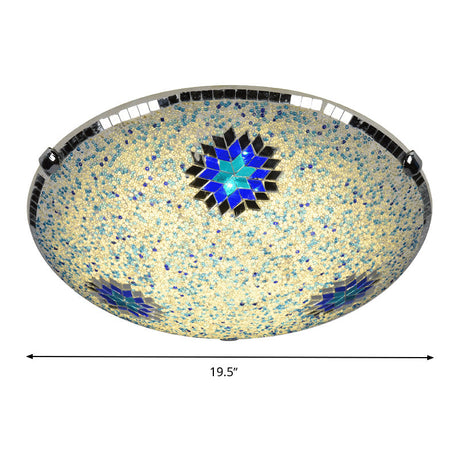 Baroque Stained Glass Flushmount Lighting - Yellow & Blue 2/3/4 Light 12/16/19.5 Wide