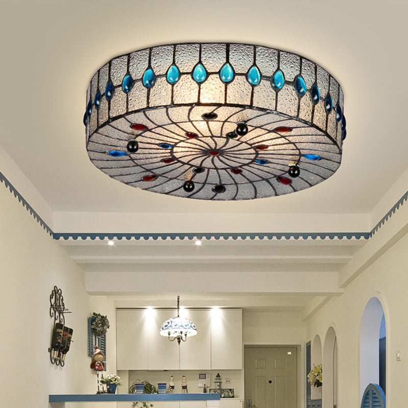 Baroque Blue Corridor Ceiling Flushmount Light With Bubble Glass Shade - 3 Sizes Clear / 12’