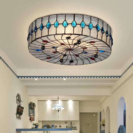 Baroque Blue Corridor Ceiling Flushmount Light With Bubble Glass Shade - 3 Sizes Clear / 12