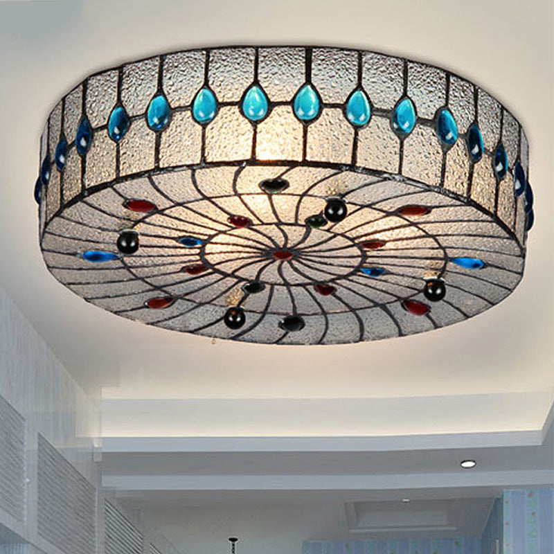Baroque Blue Corridor Ceiling Flushmount Light With Bubble Glass Shade - 3 Sizes