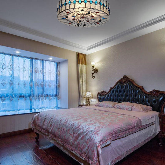 Baroque Blue Corridor Ceiling Flushmount Light With Bubble Glass Shade - 3 Sizes