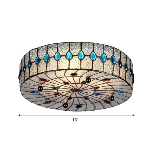 Baroque Blue Corridor Ceiling Flushmount Light With Bubble Glass Shade - 3 Sizes