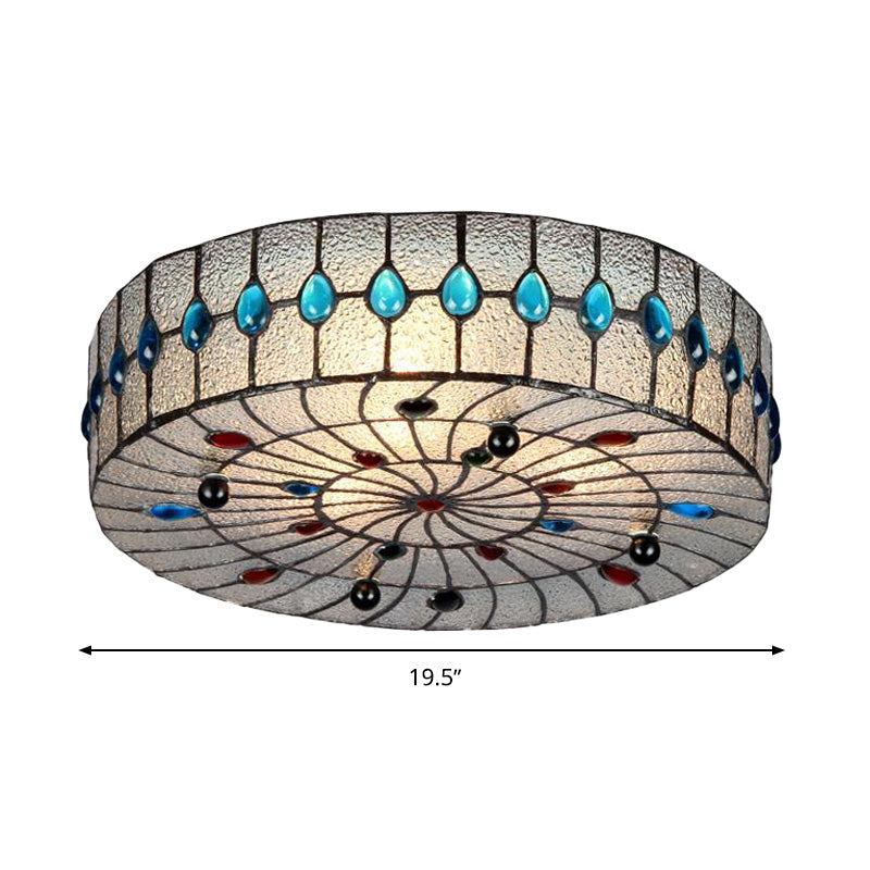 Baroque Blue Corridor Ceiling Flushmount Light With Bubble Glass Shade - 3 Sizes