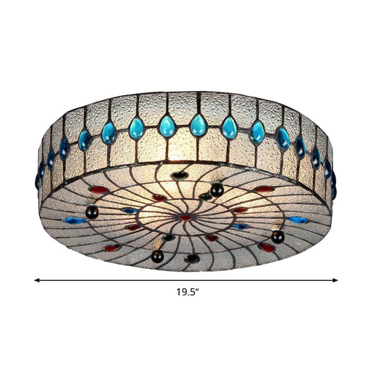 Baroque Blue Corridor Ceiling Flushmount Light With Bubble Glass Shade - 3 Sizes