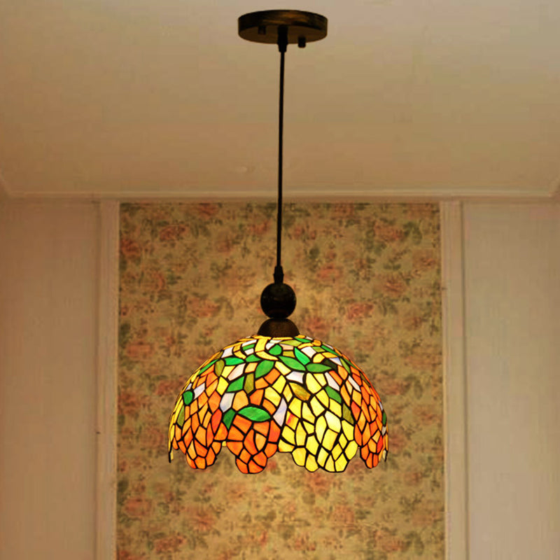 Red Stained Glass Dome Pendant Ceiling Light For Kitchen