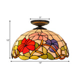 Tiffany Peony Flush Mount Lamp: Stained Glass Ceiling Lighting Fixture In Bronze 12/16 Wide