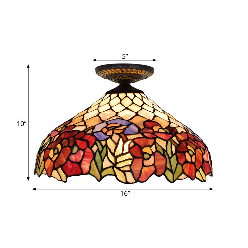 Rose Metal Tiffany Flush Mount Ceiling Light Fixture - Brass Finish 12’/16’ Diameter