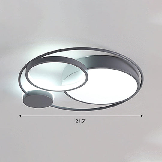 Minimalist Led Flush Mount Ceiling Lamp - Wide Grey Ring | Bedroom Lighting Solution