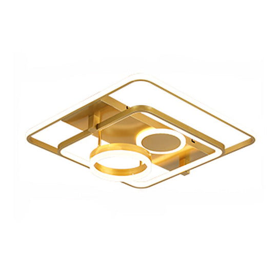 Gold Led Flush Mount Ceiling Light - Minimalist Square Acrylic Design 18/21.5 Wide For Bedroom